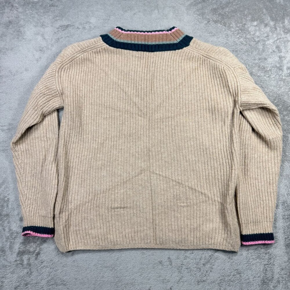 Madewell Beige V-Neck Sweater with Green and Pink Trim - Picture 5 of 8